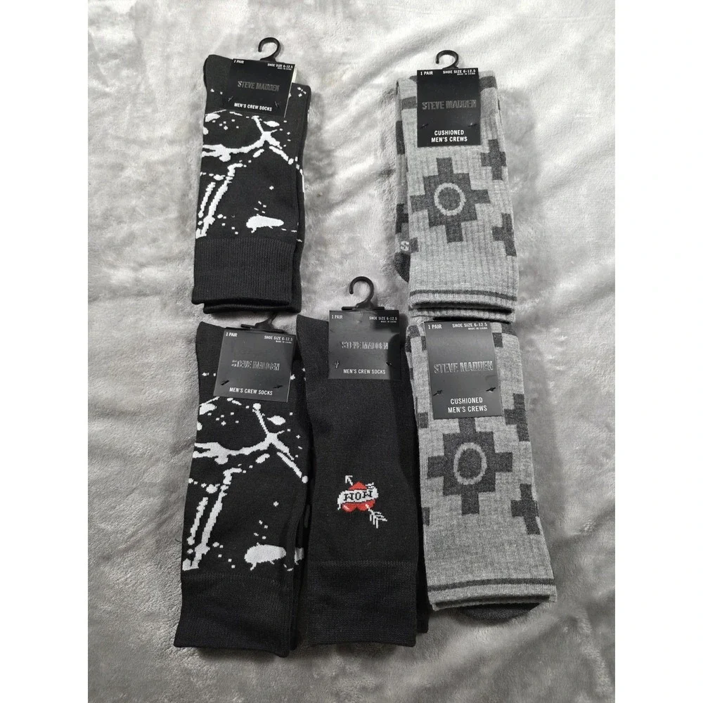 NWT Steve‎ Madden crew socks 6-12.5 5 pack Abstract/Mom/Aztec